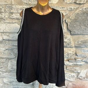 Pearl trimmed cold shoulder top